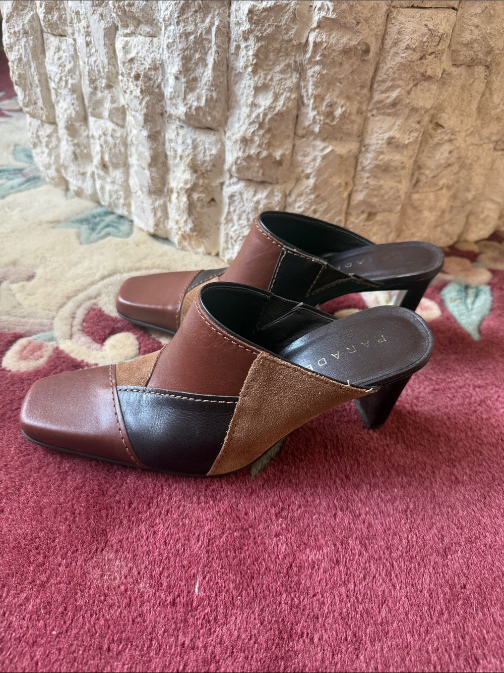 Parade Brown Patchwork Leather & Suede Mules